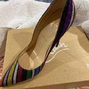 Christian Louboutin Black So Kate 100 Multi Stripy Glitter Stripe Stilet